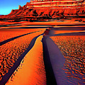 Desert Butte and Arroyo in Red